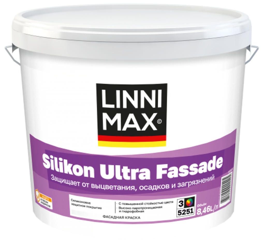 Краска силиконовая для наружных работ LINNIMAX Silikon Ultra Fassade / Силикон Ультра Фасад База 3 8,46 л