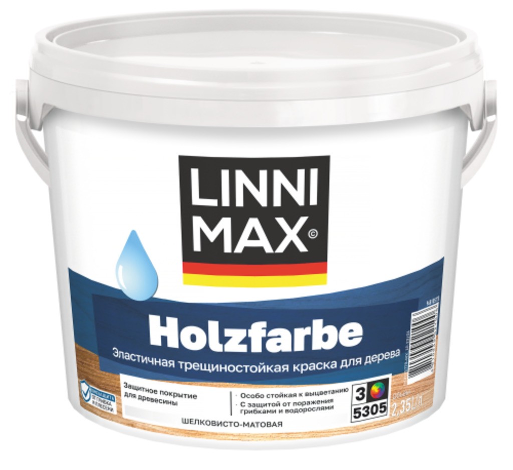 Краска водно-дисперсионная для наружных и внутренних работ LINNIMAX Holzfarbe / Хольцфарбе База 3 2,35 л
