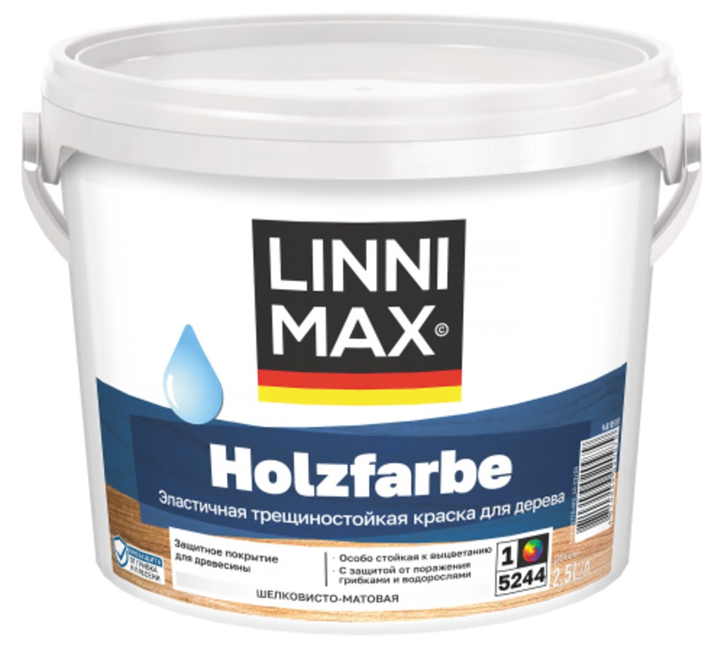 Краска водно-дисперсионная для наружных и внутренних работ LINNIMAX Holzfarbe / Хольцфарбе База 1 2,5 л