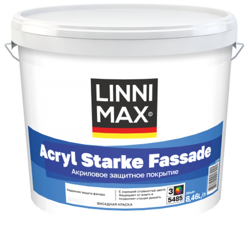 Краска водно-дисперсионная для наружных работ LINNIMAX Acryl Starke Fassade / Штарке Фасад База 3 8,46 л
