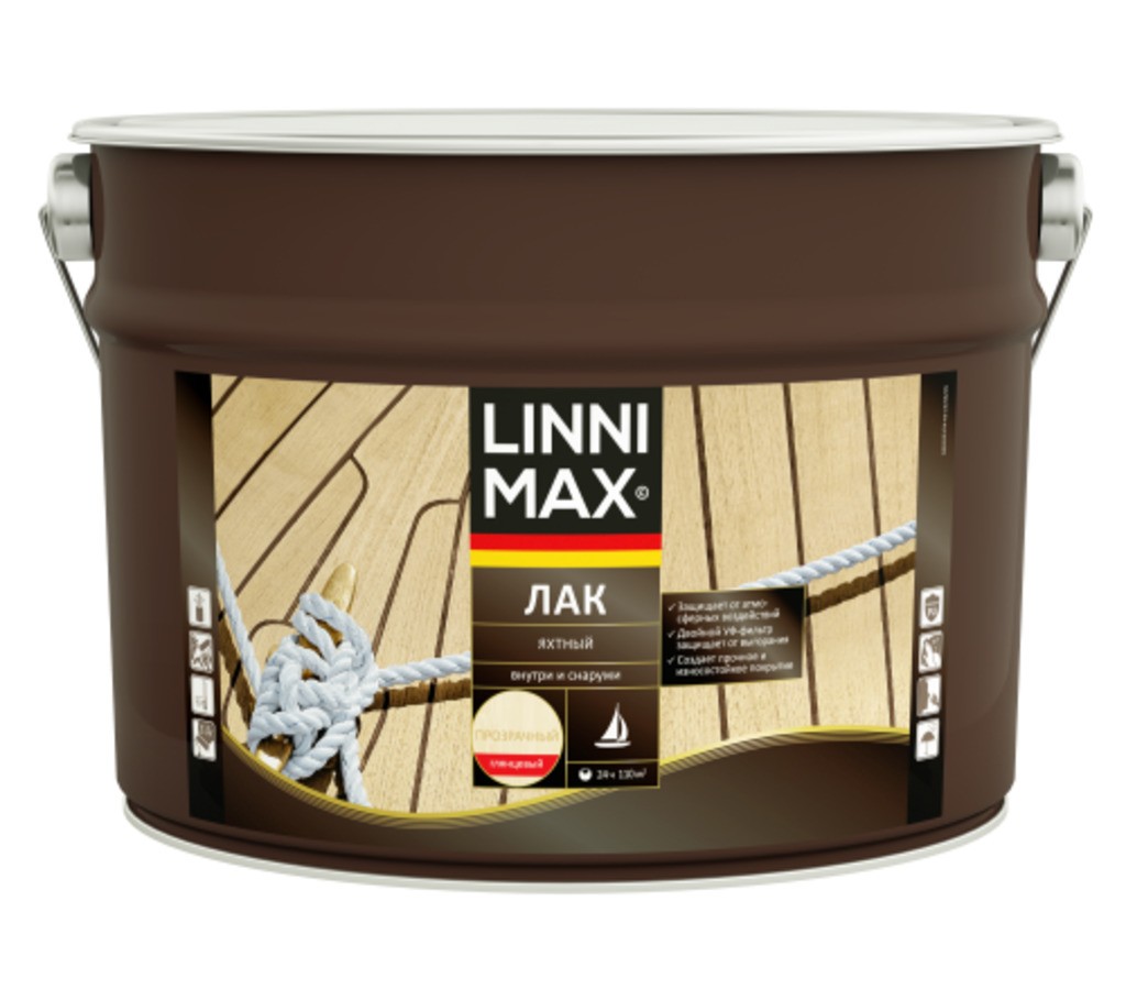 Лак алкидно-уретановый LINNIMAX Лак Яхтный глянцевый 9 л