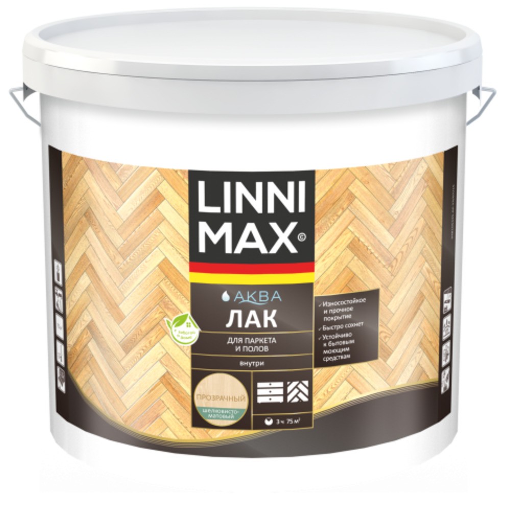 Лак акриловый LINNIMAX Аква Лак для паркета и полов матовый 9 л
