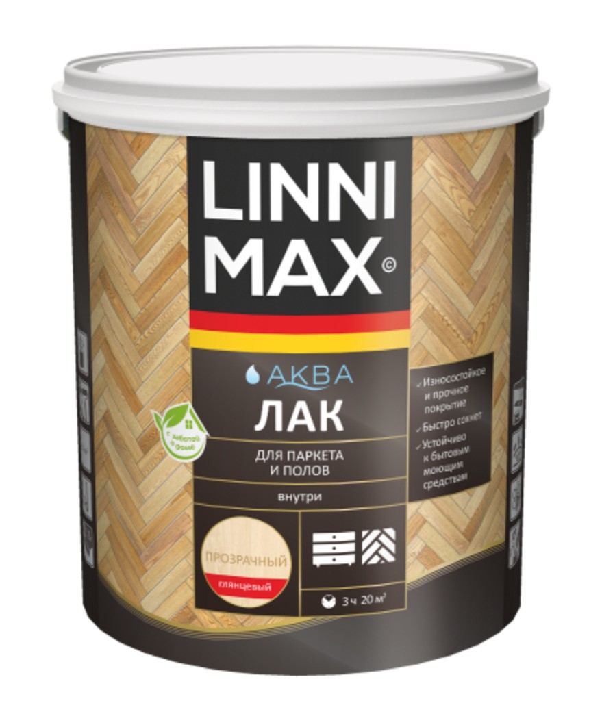 Лак акриловый LINNIMAX Аква Лак для паркета и полов глянцевый 0,9 л