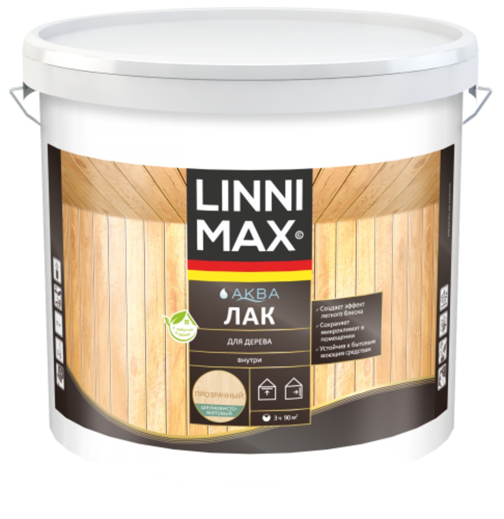 Лак акриловый LINNIMAX Аква Лак для дерева матовый 9 л