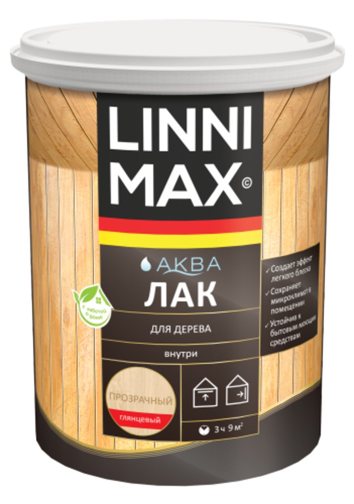 Лак акриловый LINNIMAX Аква Лак для дерева глянцевый 0,9 л
