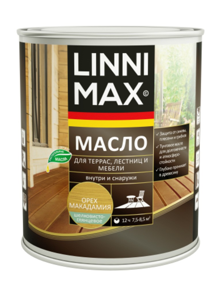 Средство защитно-декоративное для древесины LINNIMAX Масло для террас, лестниц и мебели орех макадамия 0,75 л