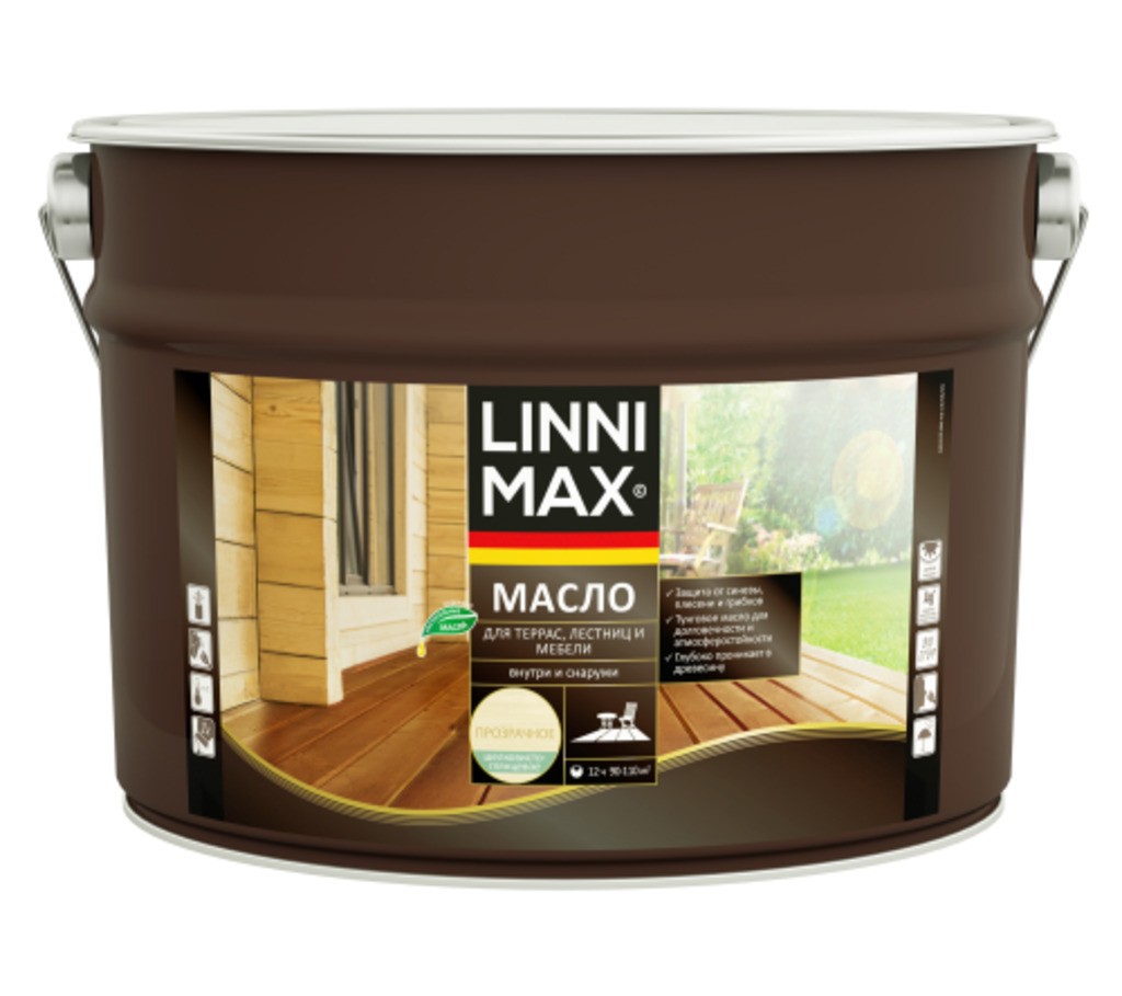 Средство защитно-декоративное для древесины LINNIMAX Масло для террас, лестниц и мебели 9 л