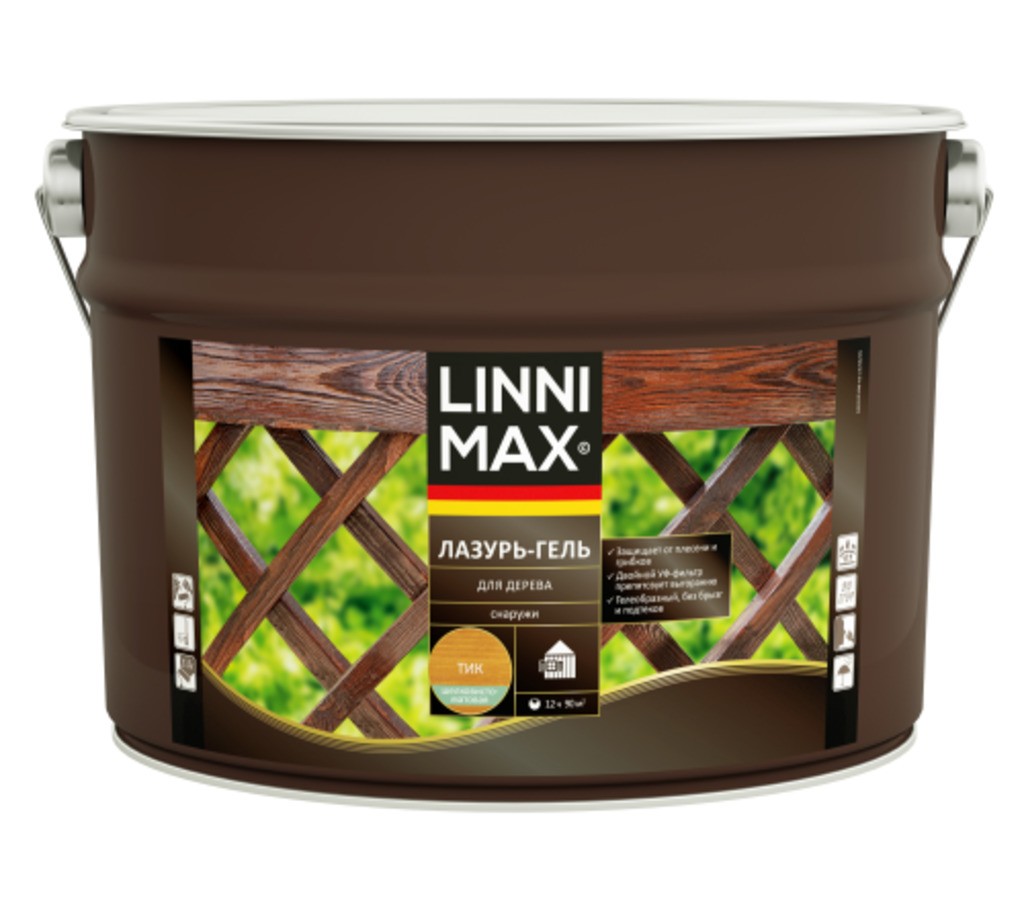 Лессирующий антисептик LINNIMAX Лазурь-гель для дерева Тик 9 л