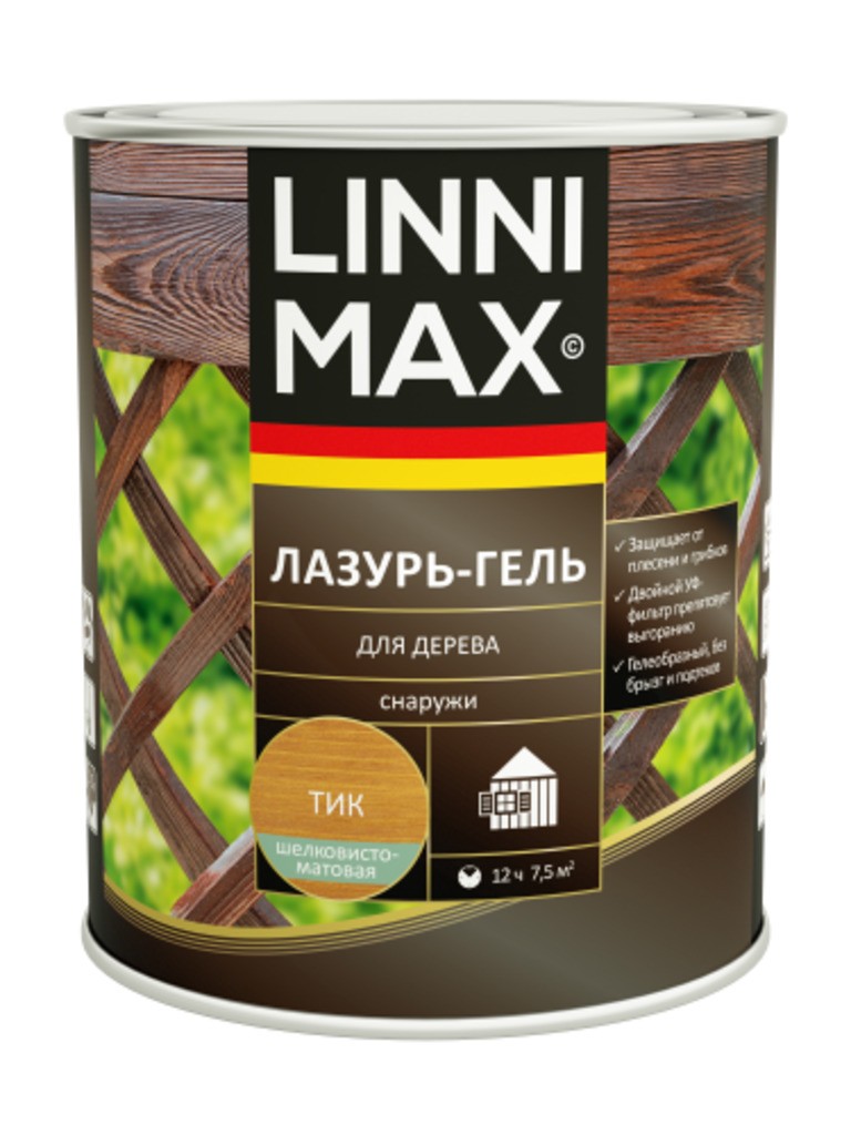 Лессирующий антисептик LINNIMAX Лазурь-гель для дерева Тик 0,75 л