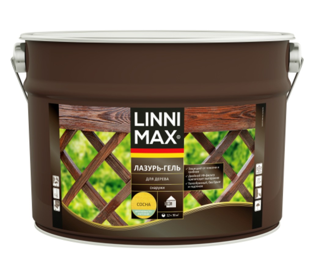 Лессирующий антисептик LINNIMAX Лазурь-гель для дерева Сосна 9 л