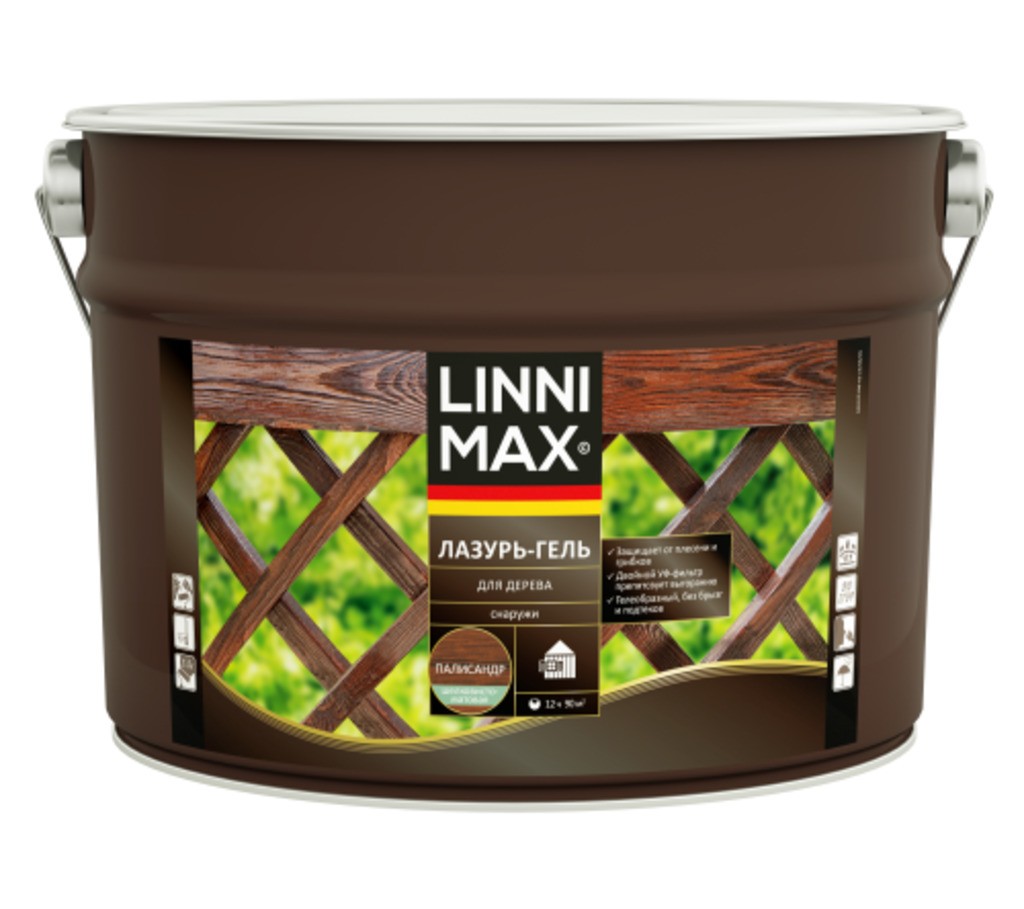 Лессирующий антисептик LINNIMAX Лазурь-гель для дерева Палисандр 9 л