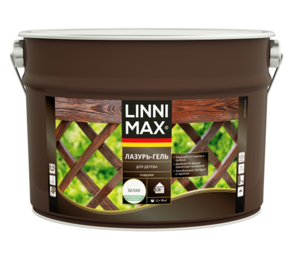 Лессирующий антисептик LINNIMAX Лазурь-гель для дерева Белая 9 л
