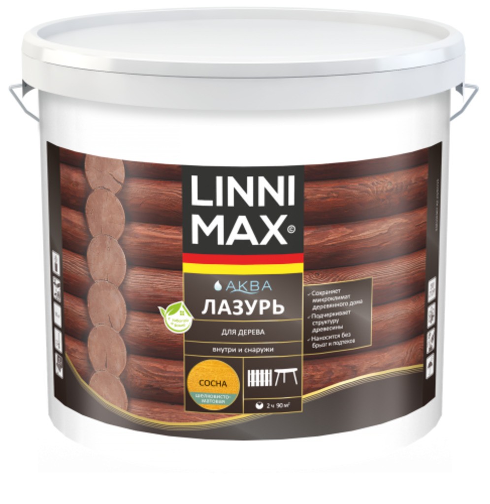 Лессирующий антисептик LINNIMAX Аква Лазурь для дерева Сосна 9 л