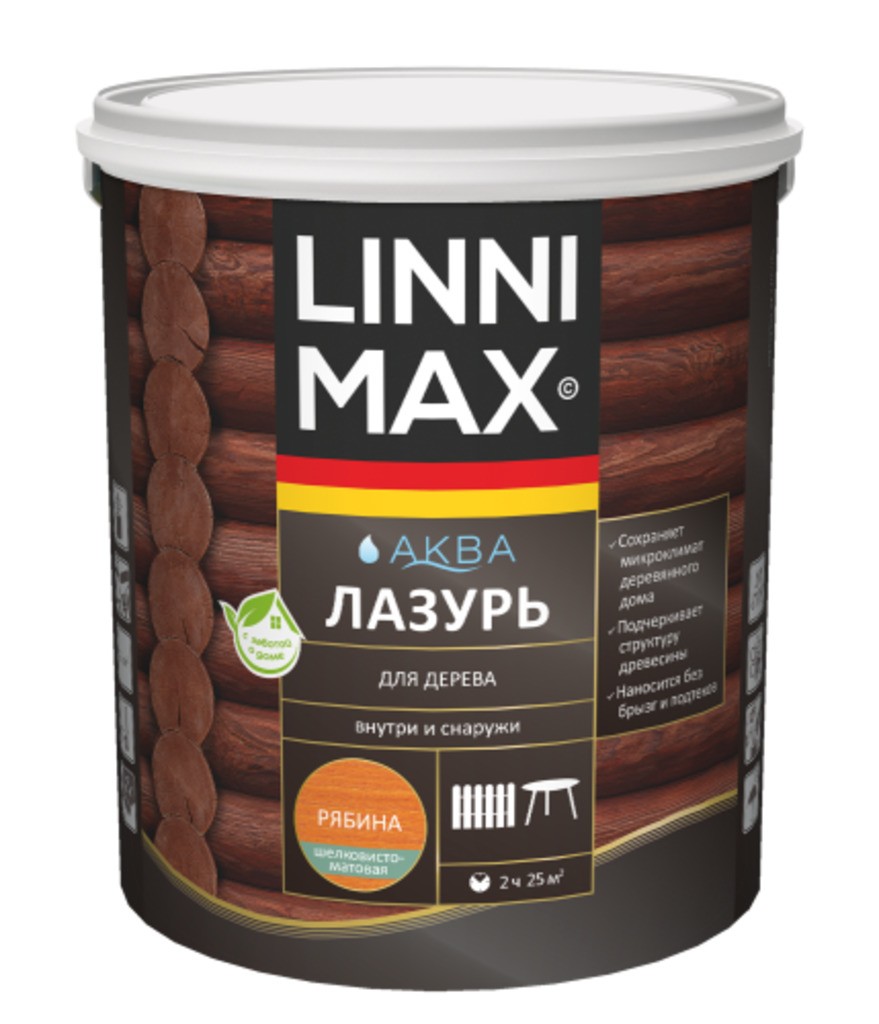 Лессирующий антисептик LINNIMAX Аква Лазурь для дерева Рябина 2,5 л