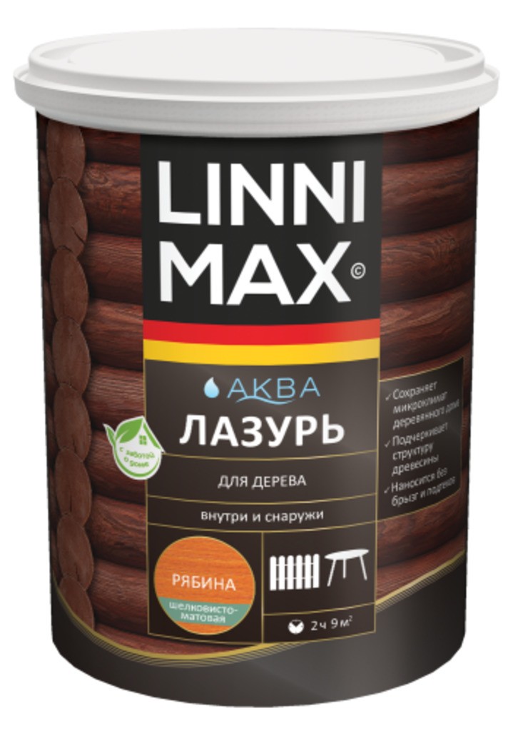 Лессирующий антисептик LINNIMAX Аква Лазурь для дерева Рябина 0,9 л