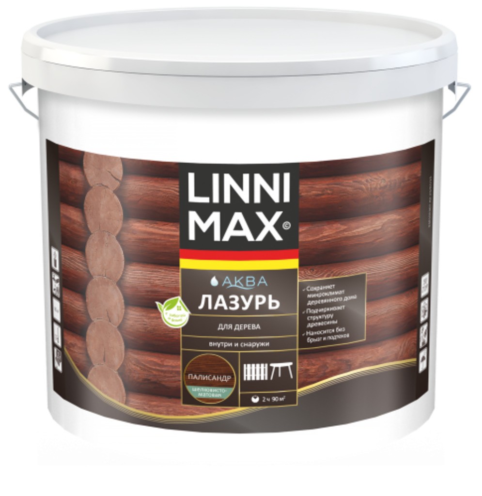Лессирующий антисептик LINNIMAX Аква Лазурь для дерева Палисандр 9 л