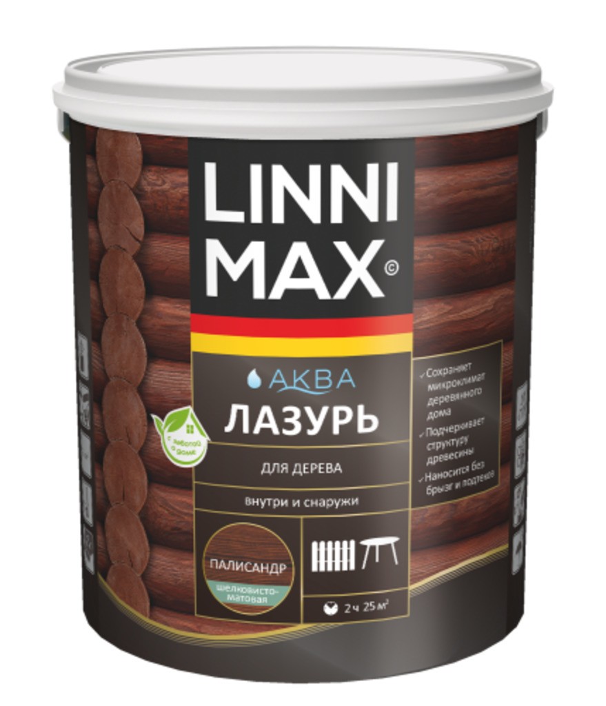 Лессирующий антисептик LINNIMAX Аква Лазурь для дерева Палисандр 2,5 л