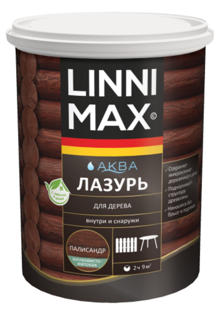 Лессирующий антисептик LINNIMAX Аква Лазурь для дерева Палисандр 0,9 л