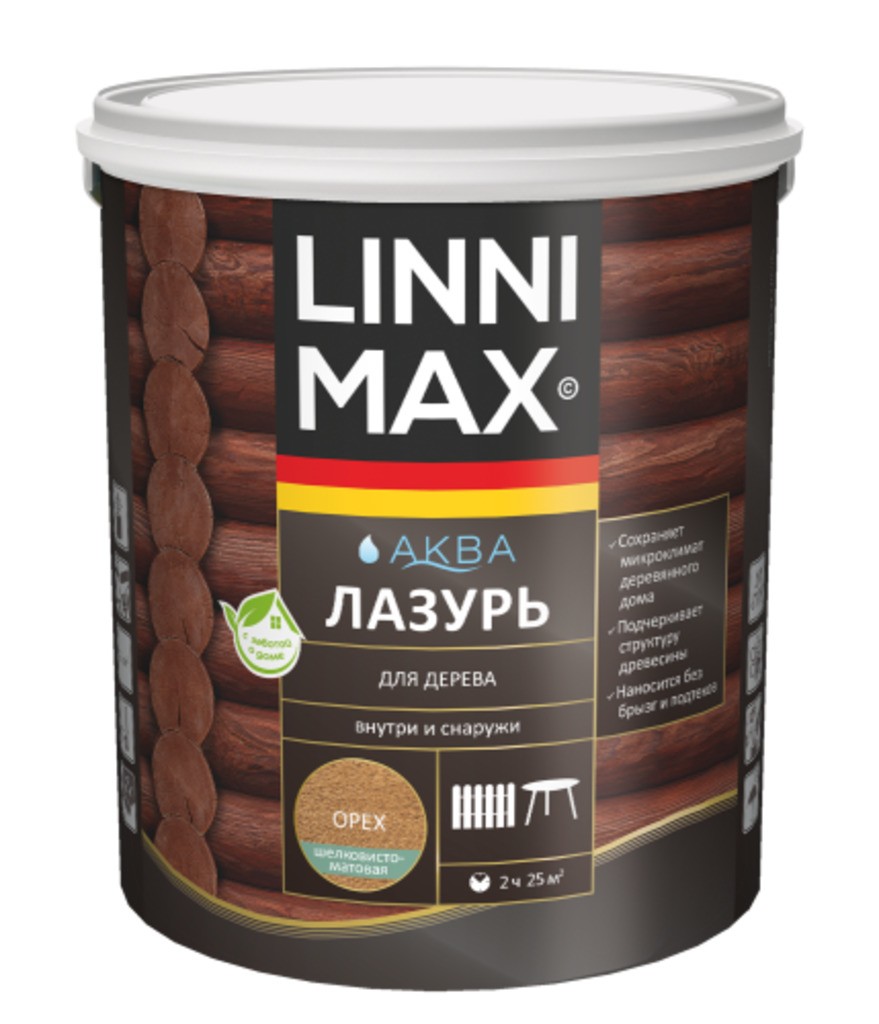 Лессирующий антисептик LINNIMAX Аква Лазурь для дерева Орех 2,5 л