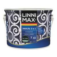 Эмаль алкидно-уретановая LINNIMAX Эмаль по ржавчине 3 в 1 RAL 9005 черная 2,5 л